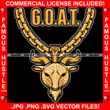 G.O.A.T. Goat Head Gold Chain Necklace Charm Diamonds Jewelry Hip Hop Rap Hip Hop Rap Hustler Boss Drip Swag Plug Trap Hood Thug Street Tattoo Ghetto Hustling Famous Hustle Quote Art Graphic Design Logo T-Shirt Print Printing JPG PNG SVG Vector Cut File