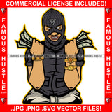 Gangster Hustle Man Ski Mask Two Money Stacks Male Robber White Eyes Face Mask Gold Teeth Watches Cash Hip Hop Rap Rapper Plug Trap Street Hood Gang Member Famous Hustle Art Graphic Design Logo T-Shirt Print Printing JPG PNG SVG Vector Cut File
