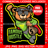 Famous Hustle Gangster Teddy Bear Super Hero Superhero Flying Cash Money Bag Hip Hop Rap Rapper Plug Trap Street Hood Ghetto Swag Thug Hustler Hustling Drip Dripping Savage Quote Art Graphic Design Logo T-Shirt Print Printing JPG PNG SVG Vector Cut File