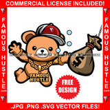 Free Famous Hustle Design Teddy Bear Gold Jewelry Underwater Grabbing Money Bag From Fishing Hook Hip Hop Rap Rapper Plug Trap Street Hood Ghetto Swag Thug Hustler Hustling Rich Art Graphic Design Logo T-Shirt Print Printing JPG PNG SVG Vector Cut File