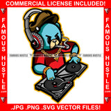 Famous Hustle Gangster Teddy Bear DJ Dee Jay Headphones Smoking Cigar Spinning Vinyl Records Gold Jewelry Necklace Rings Cap Rap Rapper Art Graphic Design Logo T-Shirt Print Printing JPG PNG SVG Vector Cut File