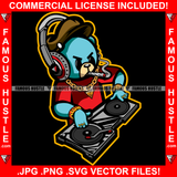 Famous Hustle Gangster Teddy Bear DJ Dee Jay Headphones Smoking Cigar Spinning Vinyl Records Gold Jewelry Necklace Rings Cap Rap Rapper Art Graphic Design Logo T-Shirt Print Printing JPG PNG SVG Vector Cut File