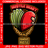 Hustle Heart Cartoon Character Half Cash Money Broken Bandage Gold Necklace Jewelry Rap Rapper Loveless Heartless Trap Street Hood Ghetto Swag Thug Hustler Famous Hustle Drip Quote Art Graphic Design Logo T-Shirt Print Printing JPG PNG SVG Vector Cut File
