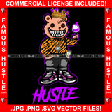 Famous Hustle Gangster King Teddy Bear Sharp Teeth Button Eyes Skinny Jeans Money Cash Pocket Wine Glass Toast Tiger Shirt Hip Hop Rap Rapper Plug Trap Street Hood Ghetto Quote Art Graphic Design Logo T-Shirt Print Printing JPG PNG SVG Vector Cut File