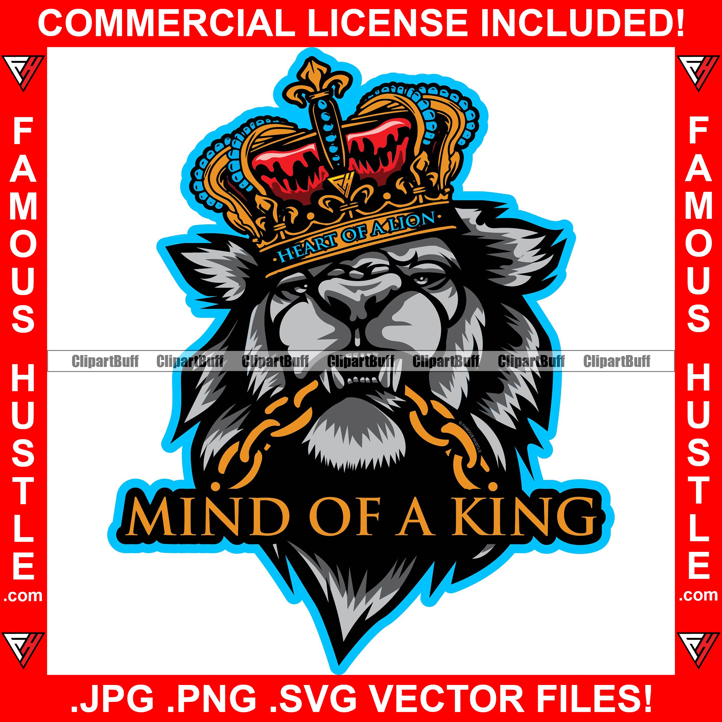Mind Of A King Gangster Lion Statue Crown Gold Chain Famous Hustle Hip Hop Rap Rapper Plug Trap Street Hood Ghetto Swag Thug Boss Leader Hustler Hustling Drip Trapper Art Graphic Design Logo T-Shirt Print Printing JPG PNG SVG Vector Cut File