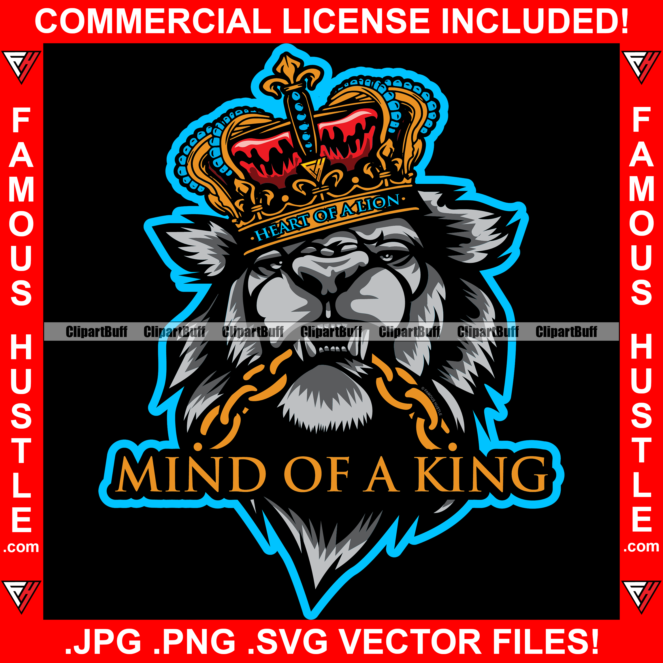 Mind Of A King Gangster Lion Statue Crown Gold Chain Famous Hustle Hip Hop Rap Rapper Plug Trap Street Hood Ghetto Swag Thug Boss Leader Hustler Hustling Drip Trapper Art Graphic Design Logo T-Shirt Print Printing JPG PNG SVG Vector Cut File