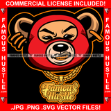 Famous Hustle Gangster Teddy Bear Ski Mask Gold Teeth Necklace Chain Jewelry Cash Money Hip Hop Rap Hustler Boss Drip Swag Trapper Hustling Motivation Motivational Art Graphic Design Logo T-Shirt Print Printing JPG PNG SVG Vector Cut File