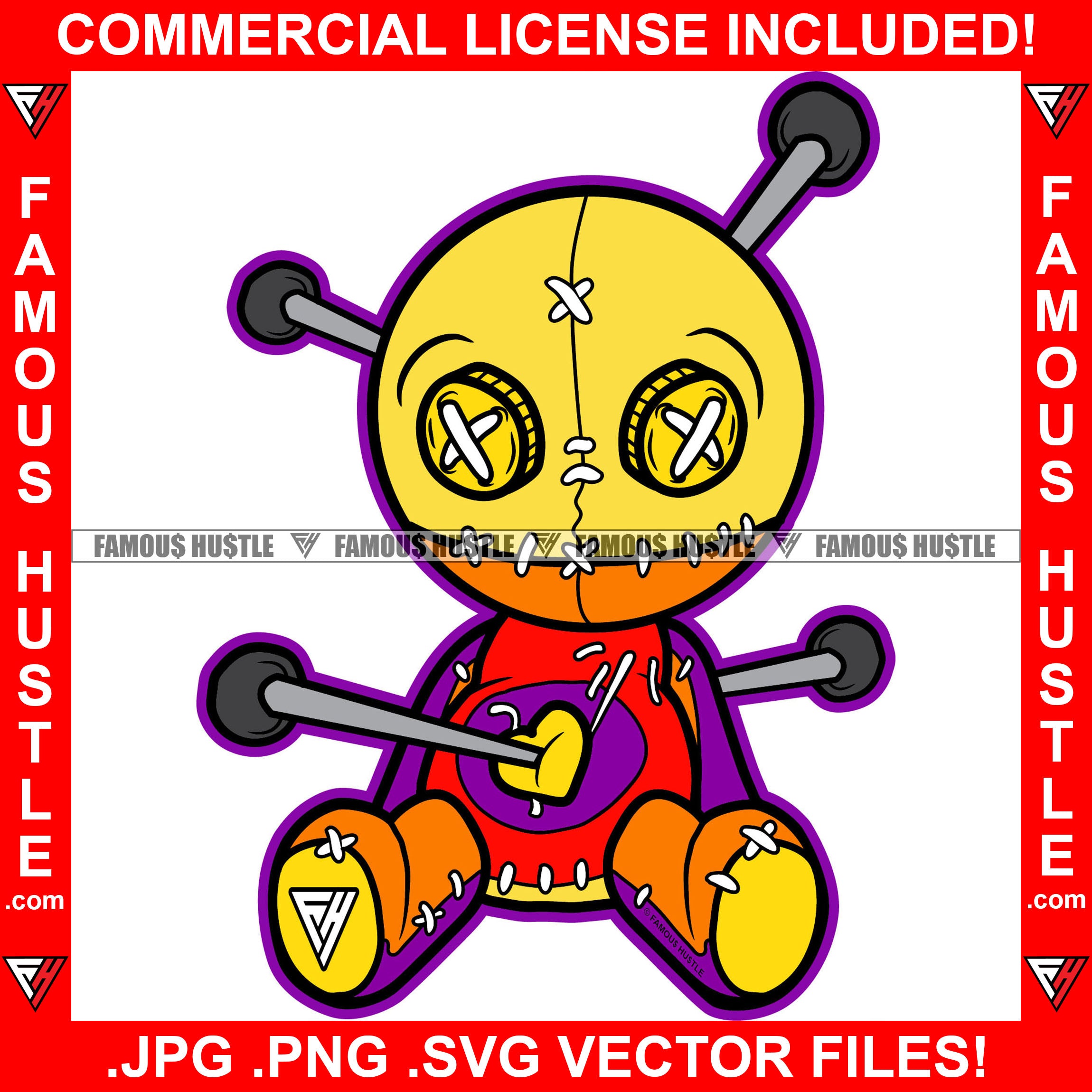 Famous Hustle Voodoo Doll Stitched Closed Head Stitches Scary Voo Doo Horror Face Pins In Body Tattoo Hip Hop Rap Rapper Plug Trap Street Hood Ghetto Swag Thug Hustler Rich Art Graphic Design Logo T-Shirt Print Printing JPG PNG SVG Vector Cut File