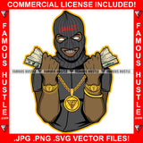 Respect Gangster Black Man Ski Mask Two Cash Money Stacks Male Robber White Eyes Face Mask Gold Teeth Jewelry Hip Hop Rap Plug Street Gang Famous Hustle Art Graphic Design Logo T-Shirt Print Printing JPG PNG SVG Vector Cut File