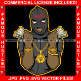 Respect Gangster Black Man Ski Mask Two Cash Money Stacks Male Robber White Eyes Face Mask Gold Teeth Jewelry Hip Hop Rap Plug Street Gang Famous Hustle Art Graphic Design Logo T-Shirt Print Printing JPG PNG SVG Vector Cut File