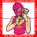 Famous Hustle Sexy Gangster Woman Ski Mask Female Money Stack Phone Shhh Sign Finger Hip Hop Street Hood Ghetto Thug Drip Savage Pinup Pin Up Hot Art Graphic Design Logo T-Shirt Print Printing JPG PNG SVG Vector Cut File