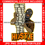 Hustle Gangster Black Man Ski Mask Huge Money Stack Male Robber Face Mask Tattoo Hip Hop Rap Hustler Drip Trap Hood Thug Gang Street Mafia Mob Ghetto Famous Hustle Quote Art Graphic Design Logo T-Shirt Print Printing JPG PNG SVG Vector Cut File