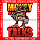 Money Talks Gangster Cash Money Bag Gold Teeth Mean Face white Eyes Cigar Smoking Hip Hop Rap Rapper Plug Trap Street Hood Ghetto Swag Thug Famous Hustle Baller Trapper Quote Art Graphic Design Logo T-Shirt Print Printing JPG PNG SVG Vector Cut File