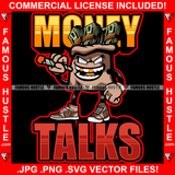 Money Talks Gangster Cash Money Bag Gold Teeth Mean Face white Eyes Cigar Smoking Hip Hop Rap Rapper Plug Trap Street Hood Ghetto Swag Thug Famous Hustle Baller Trapper Quote Art Graphic Design Logo T-Shirt Print Printing JPG PNG SVG Vector Cut File