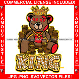 King Gangster Teddy Bear Gold Coins Broken Heart Eyes Dollar Sign Gold Necklace Chain Jewelry Bling Tattoo Hip Hop Rap Plug Trap Street Hood Ghetto Swag Thug Drip Dripping Quote Art Graphic Design Logo T-Shirt Print Printing JPG PNG SVG Vector Cut File