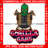 Gorilla Gang Gangster Man Ski Mask Two Hands Cash Robber Gold Teeth White Eyes Watch Jewelry Necklace Rings Hip Hop Rap Rapper Plug Trap Street Hood Thug Hustling Drip Famous Quote Art Graphic Design Logo T-Shirt Print Printing JPG PNG SVG Vector Cut File