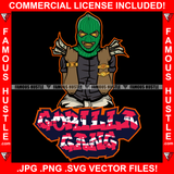 Gorilla Gang Gangster Man Ski Mask Two Hands Cash Robber Gold Teeth White Eyes Watch Jewelry Necklace Rings Hip Hop Rap Rapper Plug Trap Street Hood Thug Hustling Drip Famous Quote Art Graphic Design Logo T-Shirt Print Printing JPG PNG SVG Vector Cut File