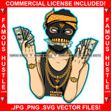 White Ski Mask Gangster Man Mean Face Gold Teeth Jewelry Eating Money Two Hands Cash Robber White Eyes Hip Hop Rap Rapper Plug Trap Street Hood Thug Hustling Drip Famous Art Graphic Design Logo T-Shirt Print Printing JPG PNG SVG Vector Cut File
