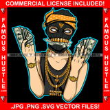 White Ski Mask Gangster Man Mean Face Gold Teeth Jewelry Eating Money Two Hands Cash Robber White Eyes Hip Hop Rap Rapper Plug Trap Street Hood Thug Hustling Drip Famous Art Graphic Design Logo T-Shirt Print Printing JPG PNG SVG Vector Cut File