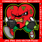 Mean Angry Red Heart Gold Teeth Cartoon Character Scar Face Bandage Sneakers White Eyes Cash Money Dollar Sign Tattoo Hip Hop Rap Trap Street Thug Flex Drip Boss Famous Hustle Art Graphic Design Print Printing Vector SVG Cut File