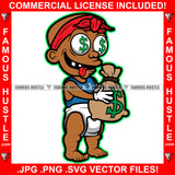 Gangster Baby Dollar Sign Eyes Head Bandanna Tongue Out Diaper Thinking Cash Money Bag Gold Coins Famous Hustle Hip Hop Rap Rapper Trap Street Hood Ghetto Thug Hustler Hustling Art Graphic Design Logo T-Shirt Print Printing JPG PNG SVG Vector Cut File