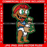 Gangster Baby Dollar Sign Eyes Head Bandanna Tongue Out Diaper Thinking Cash Money Bag Gold Coins Famous Hustle Hip Hop Rap Rapper Trap Street Hood Ghetto Thug Hustler Hustling Art Graphic Design Logo T-Shirt Print Printing JPG PNG SVG Vector Cut File
