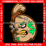 Bag Cash Money Bag Mean Angry Face Dollar Sign Smoking Cigarette Gold Teeth White Eyes Mean Scar Face Tattoo Rapper Plug Hood Ghetto Hustler Hustling Flex Drip Famous Art Graphic Design Logo T-Shirt Print Printing JPG PNG SVG Vector Cut File