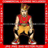 King Gangster Man Tattoo Gold Crown Jewelry Necklace Eye Drip Sneakers Dripping Hip Hop Rap Rapper Plug Trap Street Hood Ghetto Swag Thug Hustler Boss Famous Hustle Art Graphic Design Logo T-Shirt Print Printing JPG PNG SVG Vector Cut File