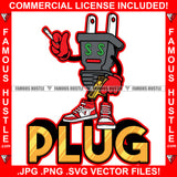 Plug Respect Plug Socket Electrical Cartoon Character Gold Gun Cigar Dollar Sign Eyes Red Gloves Sneakers Hip Hop Rap Trap Street Swag Thug Hustler Famous Hustle Quote Art Graphic Design Logo T-Shirt Print Printing JPG PNG SVG Vector Cut File