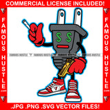 Plug Respect Plug Socket Electrical Cartoon Character Gold Gun Cigar Dollar Sign Eyes Red Gloves Sneakers Hip Hop Rap Trap Street Swag Thug Hustler Famous Hustle Art Graphic Design Logo T-Shirt Print Printing JPG PNG SVG Vector Cut File