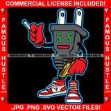 Plug Respect Plug Socket Electrical Cartoon Character Gold Gun Cigar Dollar Sign Eyes Red Gloves Sneakers Hip Hop Rap Trap Street Swag Thug Hustler Famous Hustle Art Graphic Design Logo T-Shirt Print Printing JPG PNG SVG Vector Cut File