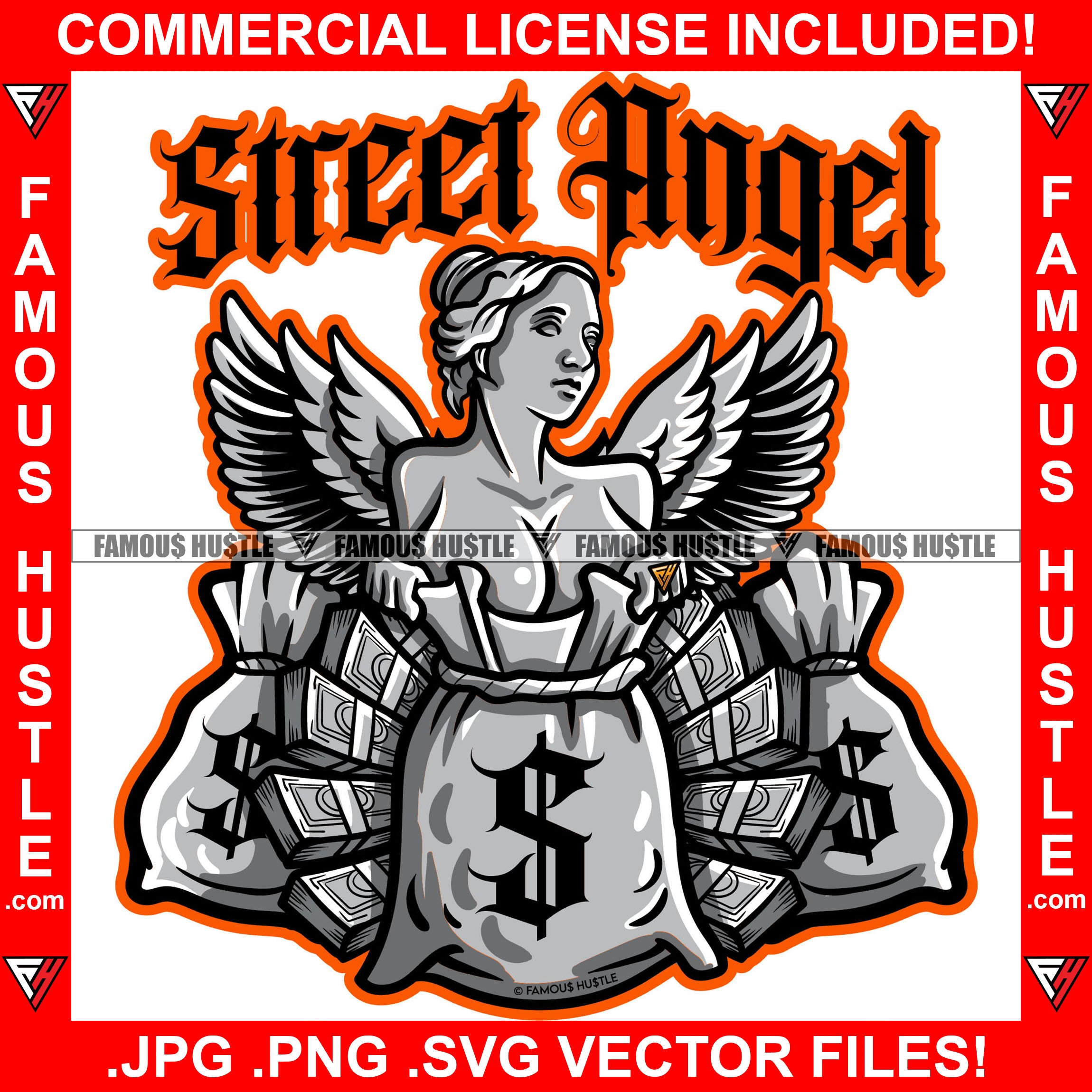 Street Angel Lady Angels Wings Cash Money Bag Stacks Sexy Woman ...