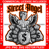 Street Angel Lady Angels Wings Cash Money Bag Stacks Sexy Woman Tattoo Hip Hop Rap Plug Trap Street Hood Hustler Hustling Drip Rich Female Rapper Dope Baller Girl Designer Fashion Art Quote Graphic Design Logo Print Printing Vector SVG Cut File