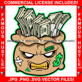 Bag Full Of Cash Money Bag Dollar Sign Gold Teeth White Eyes Mean Scar Face Tattoo Rapper Plug Trap Street Hood Ghetto Swag Thug Hustler Hustling Flex Drip Famous Art Graphic Design Logo T-Shirt Print Printing JPG PNG SVG Vector Cut File