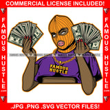 Eazy Money Sexy Gangster White Eyes Lady Female Ski Mask Sexy Dress Cash In Hands Gold Necklace Hip Hop Rap Plug Trap Street Hood Ghetto Hustler Hustling Drip Rich Thug Famous Hustle Art Graphic Design Logo Print Printing Vector SVG Cut File