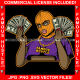 Eazy Money Sexy Gangster White Eyes Lady Female Ski Mask Sexy Dress Cash In Hands Gold Necklace Hip Hop Rap Plug Trap Street Hood Ghetto Hustler Hustling Drip Rich Thug Famous Hustle Art Graphic Design Logo Print Printing Vector SVG Cut File