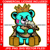 Self Mede King Gangster King Teddy Bear Scar Angry Face Cash Money Bags Gold Coins Hip Hop Rap Rapper Plug Trap Ghetto Swag Thug Hustler Hustling Famous Hustle Baller Trapper Art Graphic Design Logo T-Shirt Print Printing JPG PNG SVG Vector Cut File
