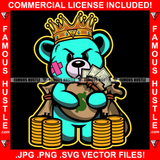 Self Mede King Gangster King Teddy Bear Scar Angry Face Cash Money Bags Gold Coins Hip Hop Rap Rapper Plug Trap Ghetto Swag Thug Hustler Hustling Famous Hustle Baller Trapper Art Graphic Design Logo T-Shirt Print Printing JPG PNG SVG Vector Cut File