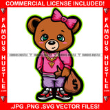 This Lady Likes To Hustle Cute Female Gangster Teddy Bear Cash Gold Jewelry Bow Money Bag Hip Hop Rap Plug Trap Street Hood Ghetto Swag Hustler Hustling Drip Boss Famous Hustle Art Graphic Design Logo Print Printing Vector SVG Cut File