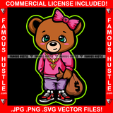 This Lady Likes To Hustle Cute Female Gangster Teddy Bear Cash Gold Jewelry Bow Money Bag Hip Hop Rap Plug Trap Street Hood Ghetto Swag Hustler Hustling Drip Boss Famous Hustle Art Graphic Design Logo Print Printing Vector SVG Cut File