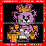 Big Dreams Gangster King Teddy Bear Scar Mean Face Cash Money Bundles Gold Coins Hip Hop Rap Rapper Plug Trap Ghetto Swag Thug Hustler Hustling Famous Hustle Baller Trapper Art Graphic Design Logo T-Shirt Print Printing JPG PNG SVG Vector Cut File