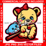 Cute Female Gangster Teddy Bear Smoking Marijuana Joint Bloody Baseball Bat Cutting Op Opp Heads Off Drip Swag Plug Trap Hood Thug Gang Street Famous Hustle Art Graphic Design Logo T-Shirt Print Printing JPG PNG SVG Vector Cut File