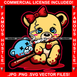 Cute Female Gangster Teddy Bear Smoking Marijuana Joint Bloody Baseball Bat Cutting Op Opp Heads Off Drip Swag Plug Trap Hood Thug Gang Street Famous Hustle Art Graphic Design Logo T-Shirt Print Printing JPG PNG SVG Vector Cut File