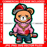 Gangsta Blood Cute Gangster Teddy Bear Scar Face Bloody Baseball Bat Gold Jewelry Cap Hip Hop Rap Rapper Plug Trap Street Hood Ghetto Swag Thug Famous Hustle Baller Art Graphic Design Logo T-Shirt Print Printing JPG PNG SVG Vector Cut File