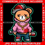 Gangsta Blood Cute Gangster Teddy Bear Scar Face Bloody Baseball Bat Gold Jewelry Cap Hip Hop Rap Rapper Plug Trap Street Hood Ghetto Swag Thug Famous Hustle Baller Art Graphic Design Logo T-Shirt Print Printing JPG PNG SVG Vector Cut File