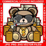 Big Dreams Cute Teddy Bear Black Glasses Gold Dollar Sign Necklace Coins Cash Money Stacks Cigar Smoking Hip Hop Rap Rapper Plug Trap Street Hood Famous Hustle Baller Trapper Art Graphic Design Logo T-Shirt Print Printing JPG PNG SVG Vector Cut File