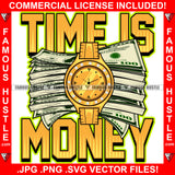 Time Is Money Cash Bundle Gold Diamond Watch Hip Hop Rap Drip Plug Trap Hood Tattoo Cartoon Character Ghetto Famous Hustle Quote Art Graphic Design Logo Print Printing Vector SVG Cut File