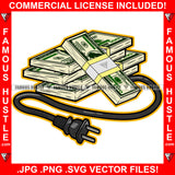 Plug Cash Money Bundles Plug Wire Hip Hop Rap Rapper Plug Trap Street Hood Ghetto Swag Thug Hustler Hustling Famous Hustle Baller Trapper Art Graphic Design Logo T-Shirt Print Printing JPG PNG SVG Vector Cut File