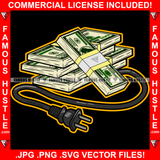 Plug Cash Money Bundles Plug Wire Hip Hop Rap Rapper Plug Trap Street Hood Ghetto Swag Thug Hustler Hustling Famous Hustle Baller Trapper Art Graphic Design Logo T-Shirt Print Printing JPG PNG SVG Vector Cut File