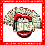 Money Talks Famous Hustle Girl Power Sexy Red Lips White Diamond Teeth Holding Roll Of Cash $100 Hip Hop Rap Rapper Plug Trap Quote Dope Baller Trapper Hustling Flex Dripping Art Graphic Design Logo T-Shirt Print Printing JPG PNG SVG Vector Cut File